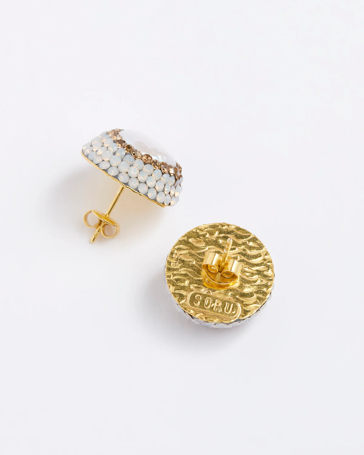 Baroque Pearl Stud Earrings, Gold - Image 3