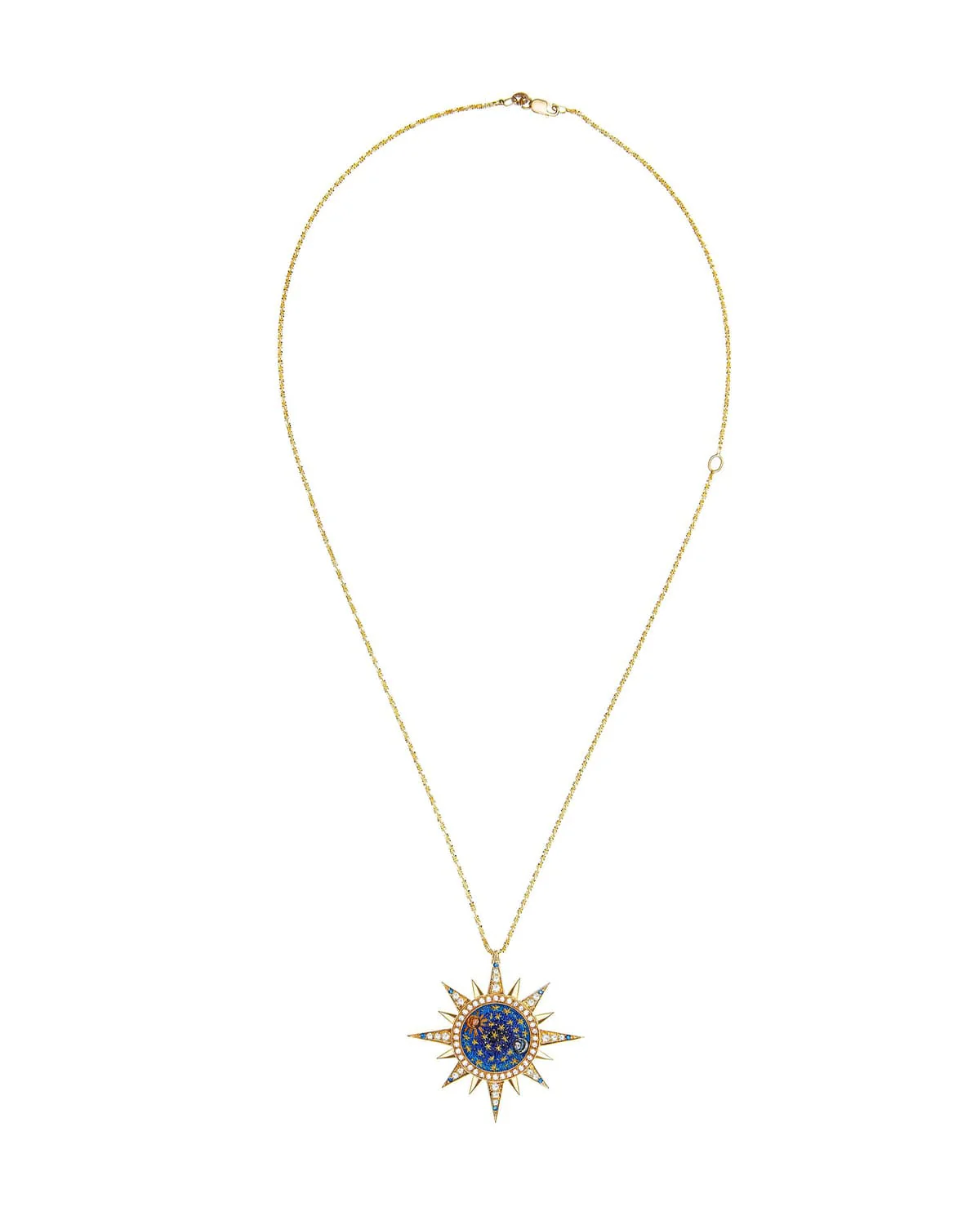Celestial Star, Diamond & Sapphire Micro-Mosaic Pendant Necklace, 18k Gold - Image 4