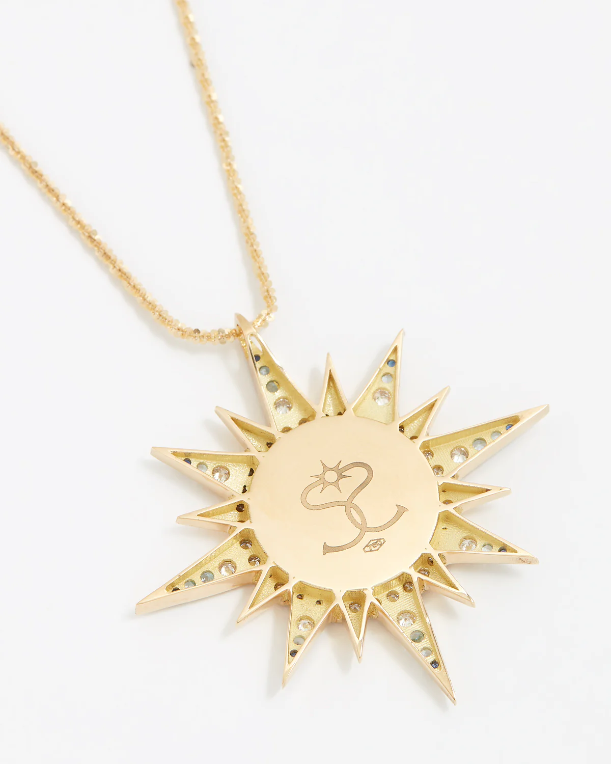 Celestial Star, Diamond & Sapphire Micro-Mosaic Pendant Necklace, 18k Gold - Image 5