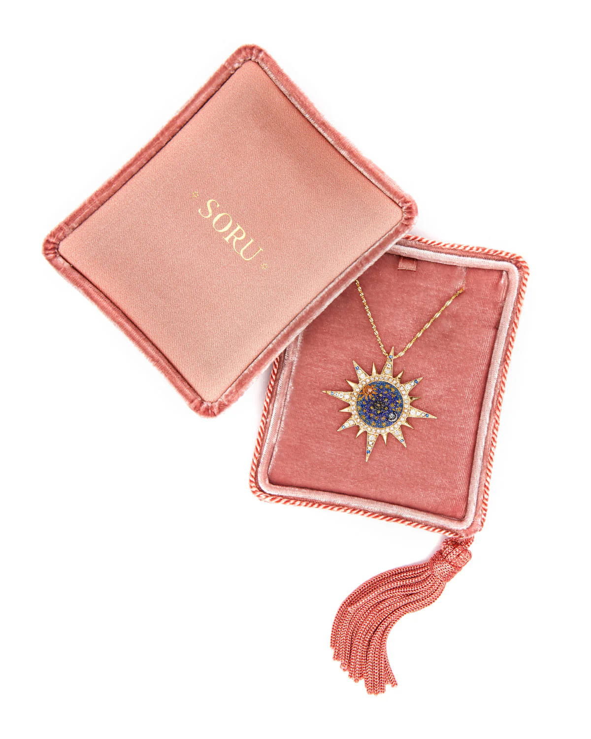 Celestial Star, Diamond & Sapphire Micro-Mosaic Pendant Necklace, 18k Gold - Image 7