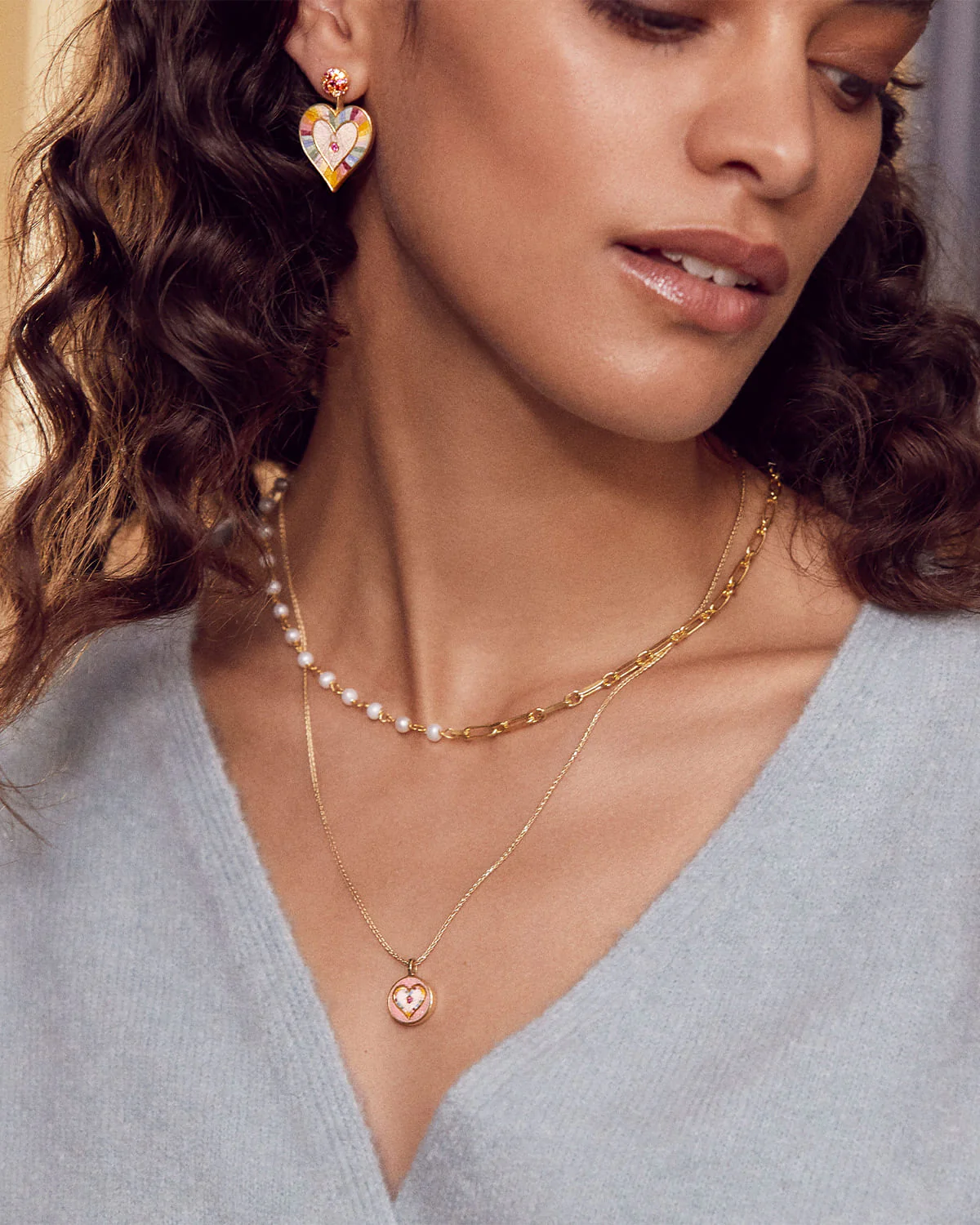 Love Heart Sapphire & Micro-Mosaic Earrings, 18k Gold - Image 3