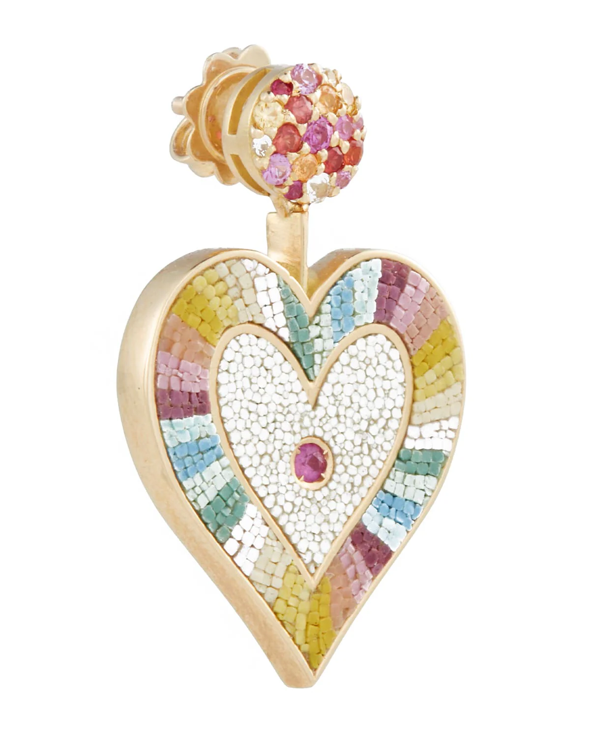 Love Heart Sapphire & Micro-Mosaic Earrings, 18k Gold - Image 4