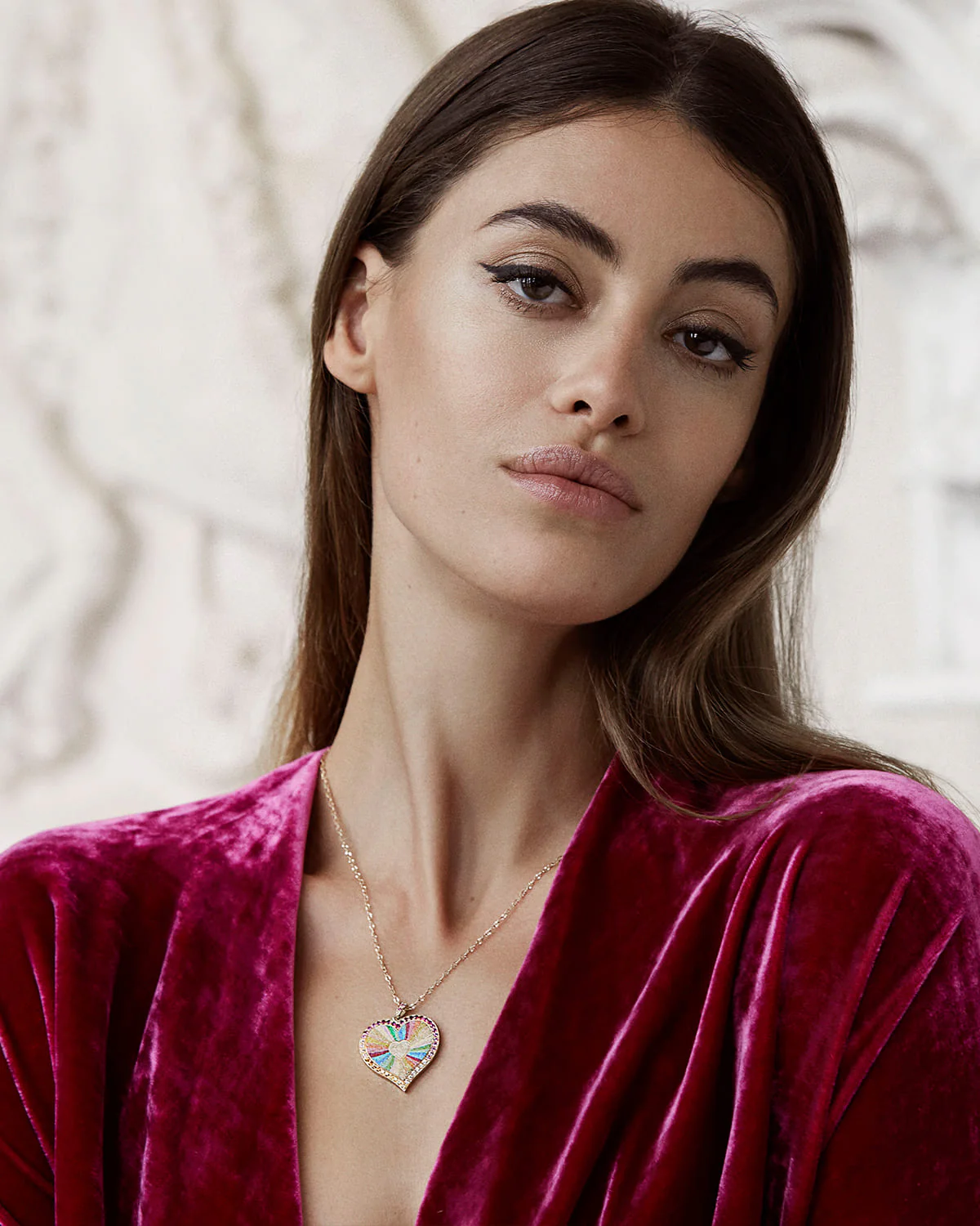 Love Heart, Sapphire & Micro-Mosaic Pendant Necklace, 18k Gold| Pre-Order - Image 3