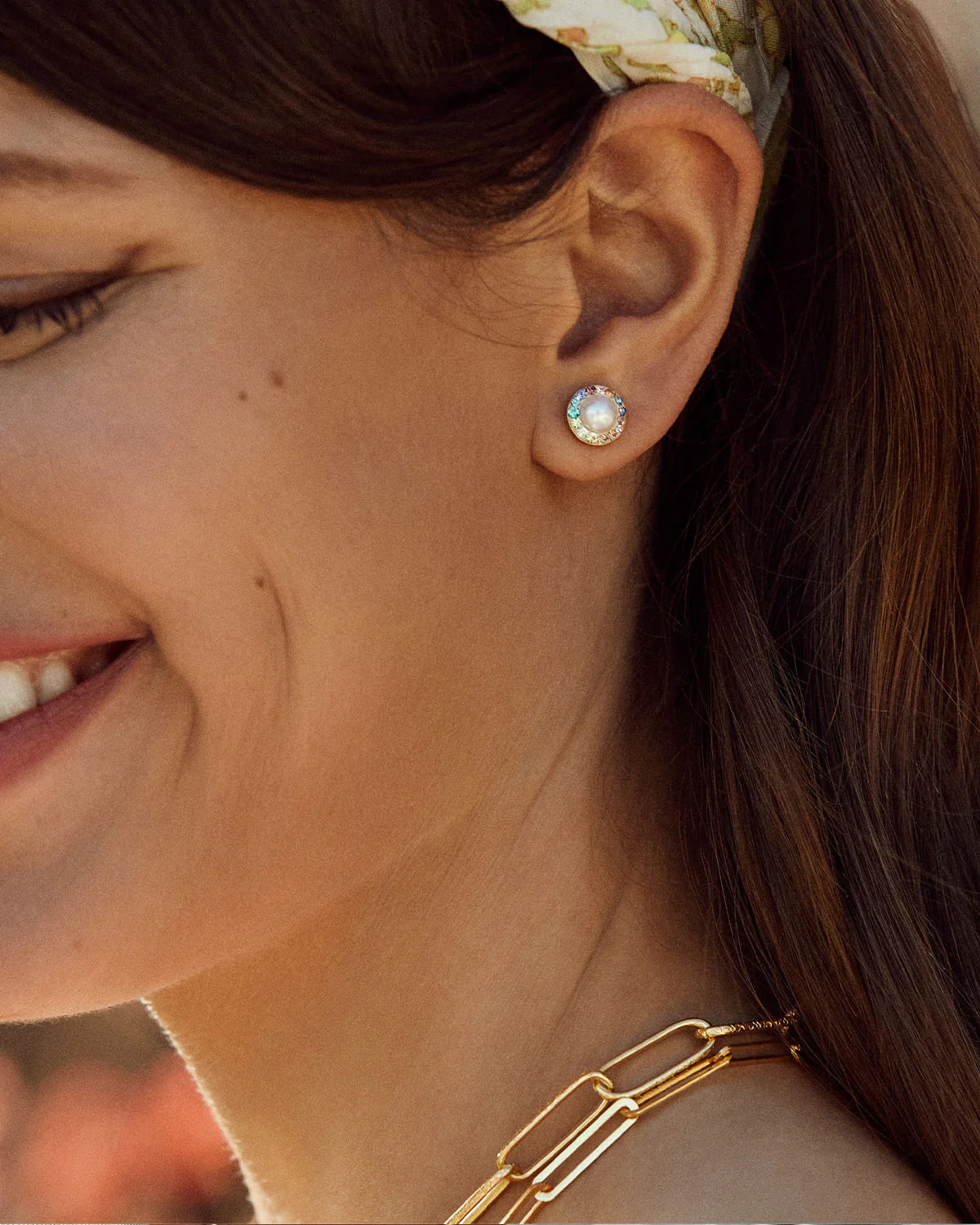 Pearl & Rainbow Stud Earrings - Image 2
