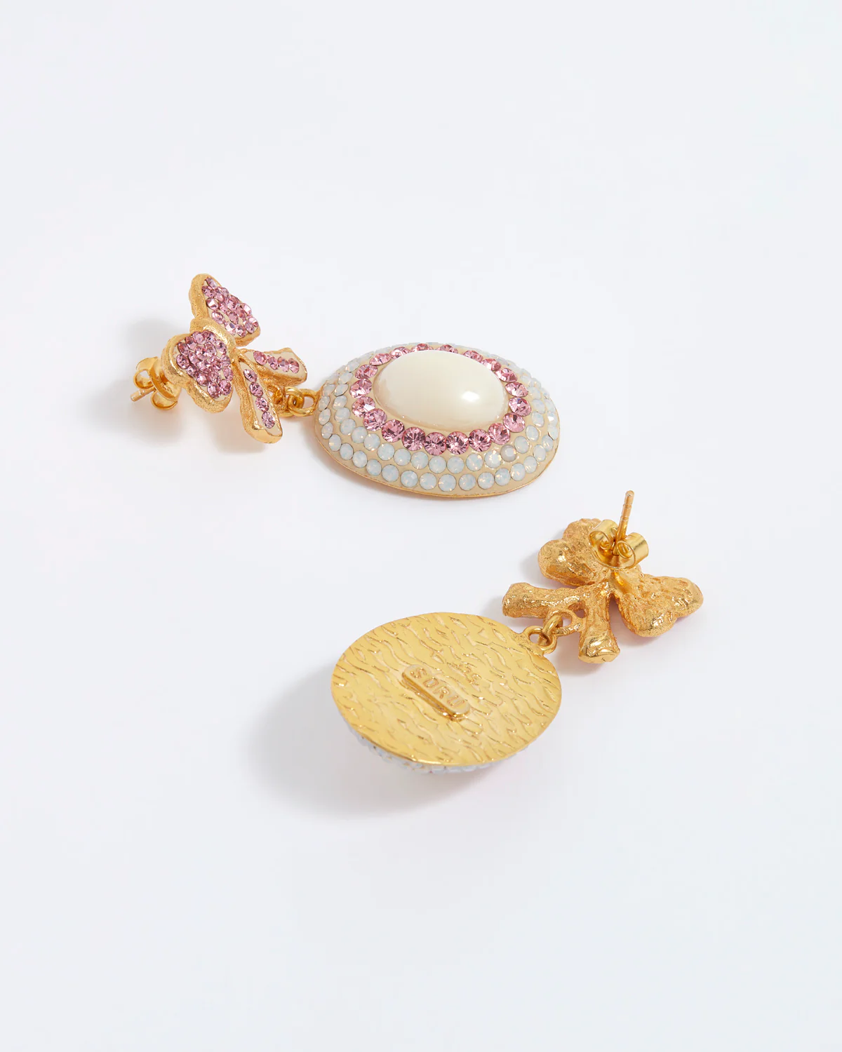 Bow Drop Earrings, Pink - Image 3