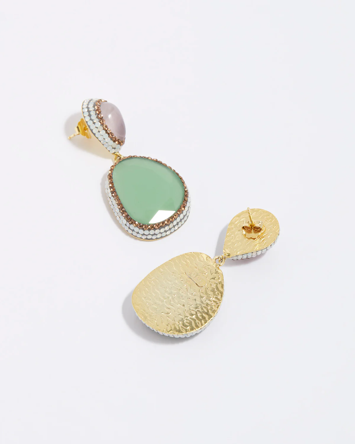 Rose Quartz & Green Catseye Earrings - Image 3