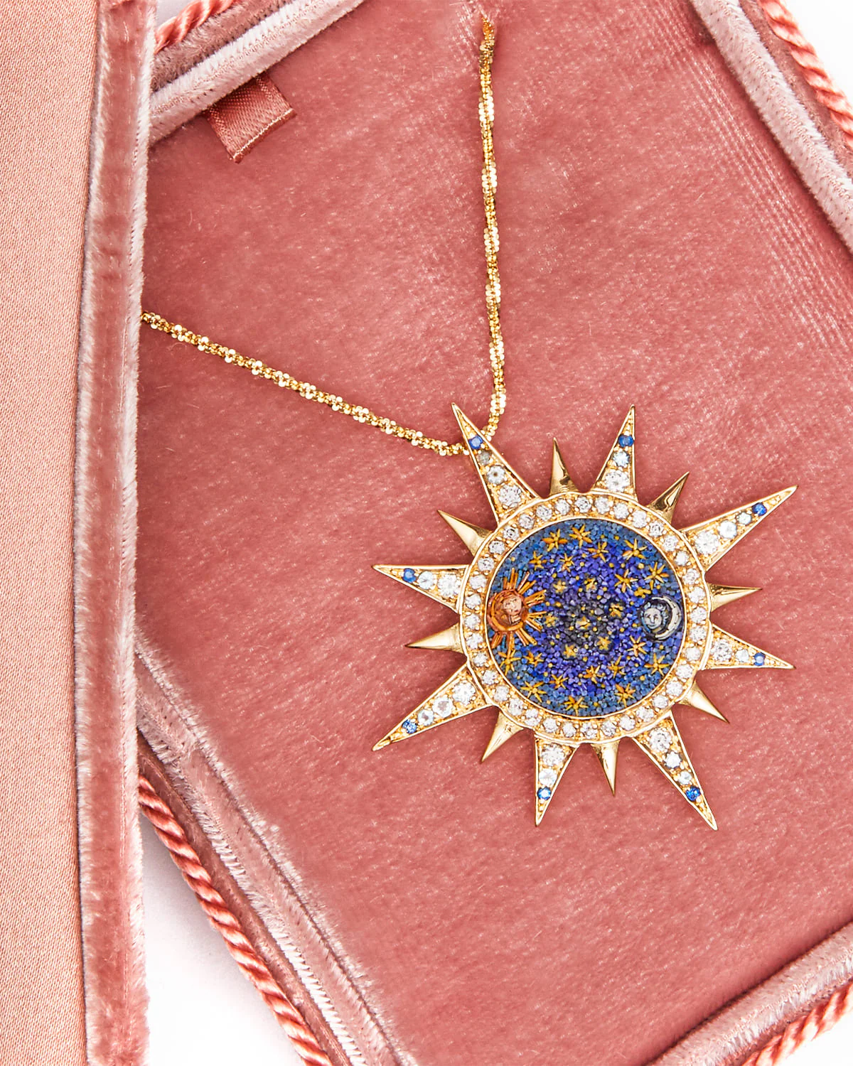 Celestial Star, Diamond & Sapphire Micro-Mosaic Pendant Necklace, 18k Gold - Image 3
