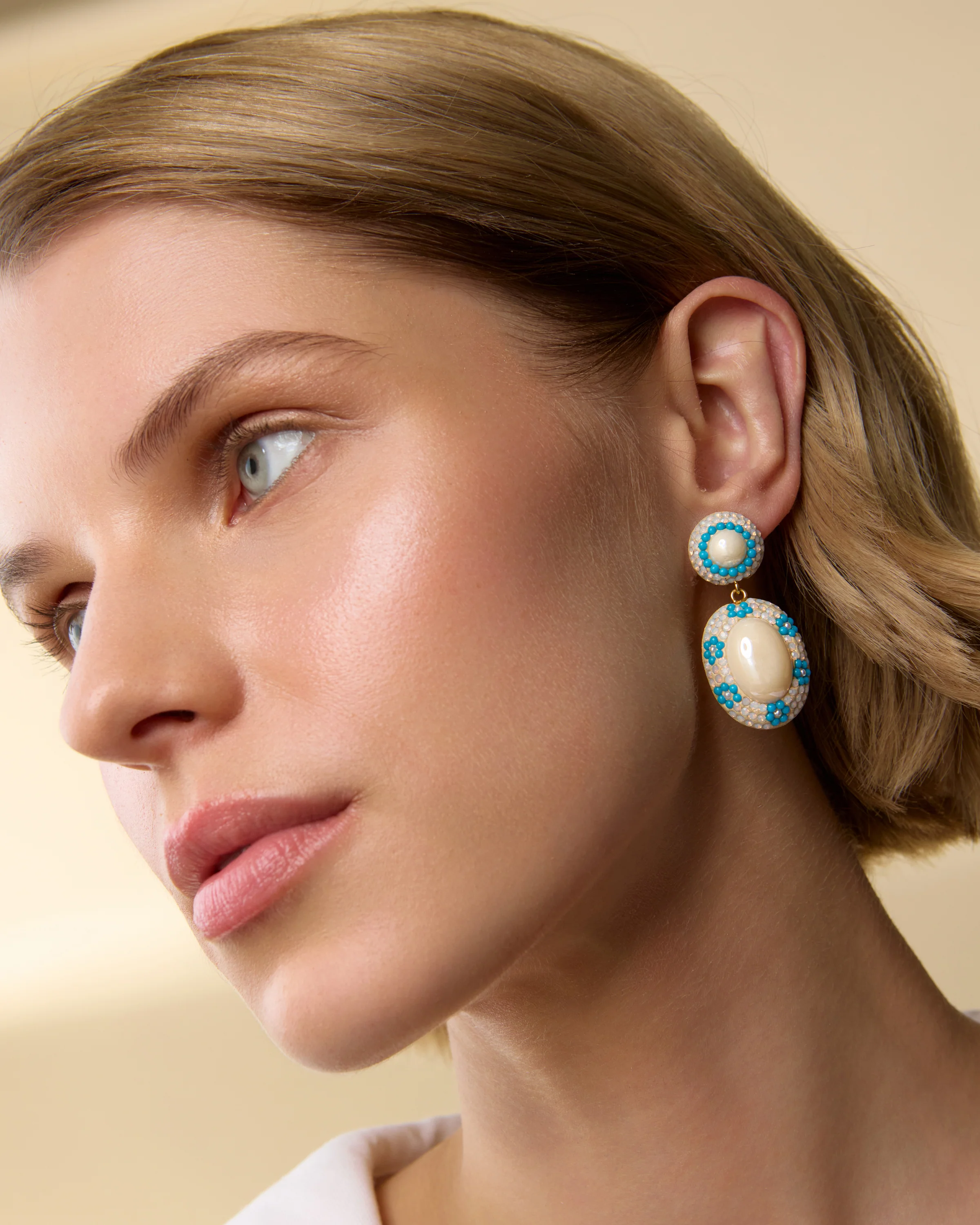 Turquoise Flower Drop Earrings - Image 2