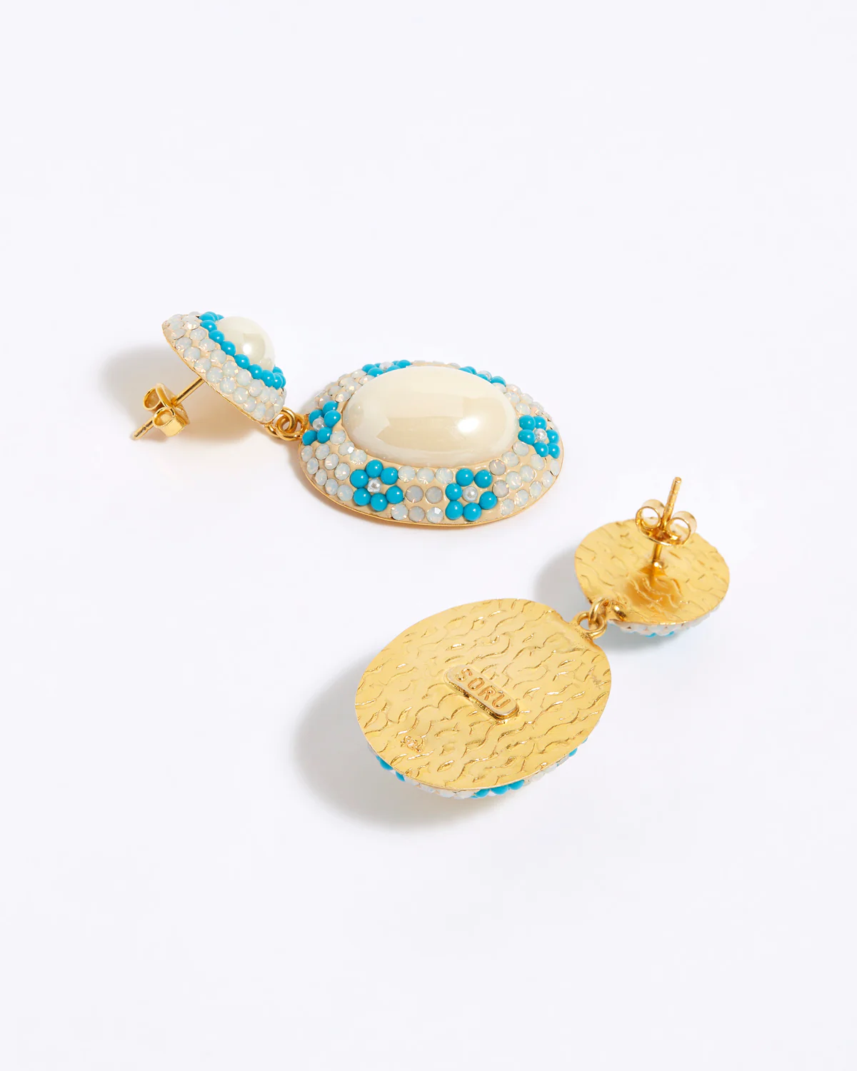 Turquoise Flower Drop Earrings - Image 3