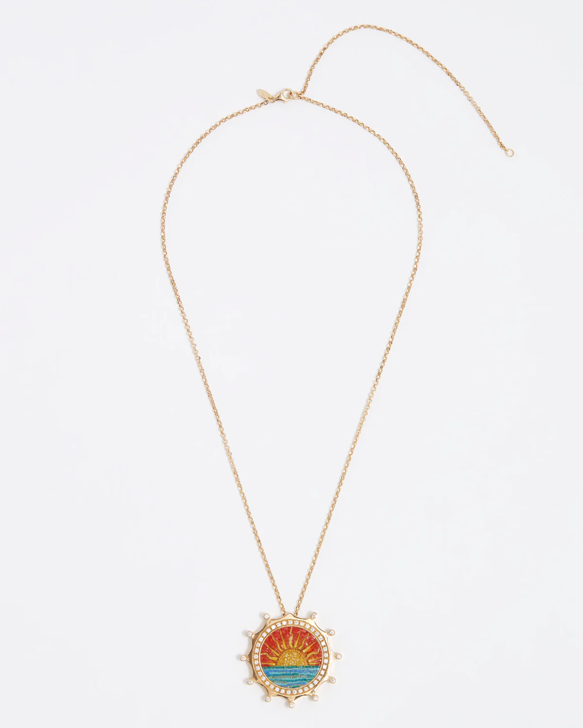 Sun, Diamond & Micro-Mosaic Pendant Necklace, 18k Gold - Image 3