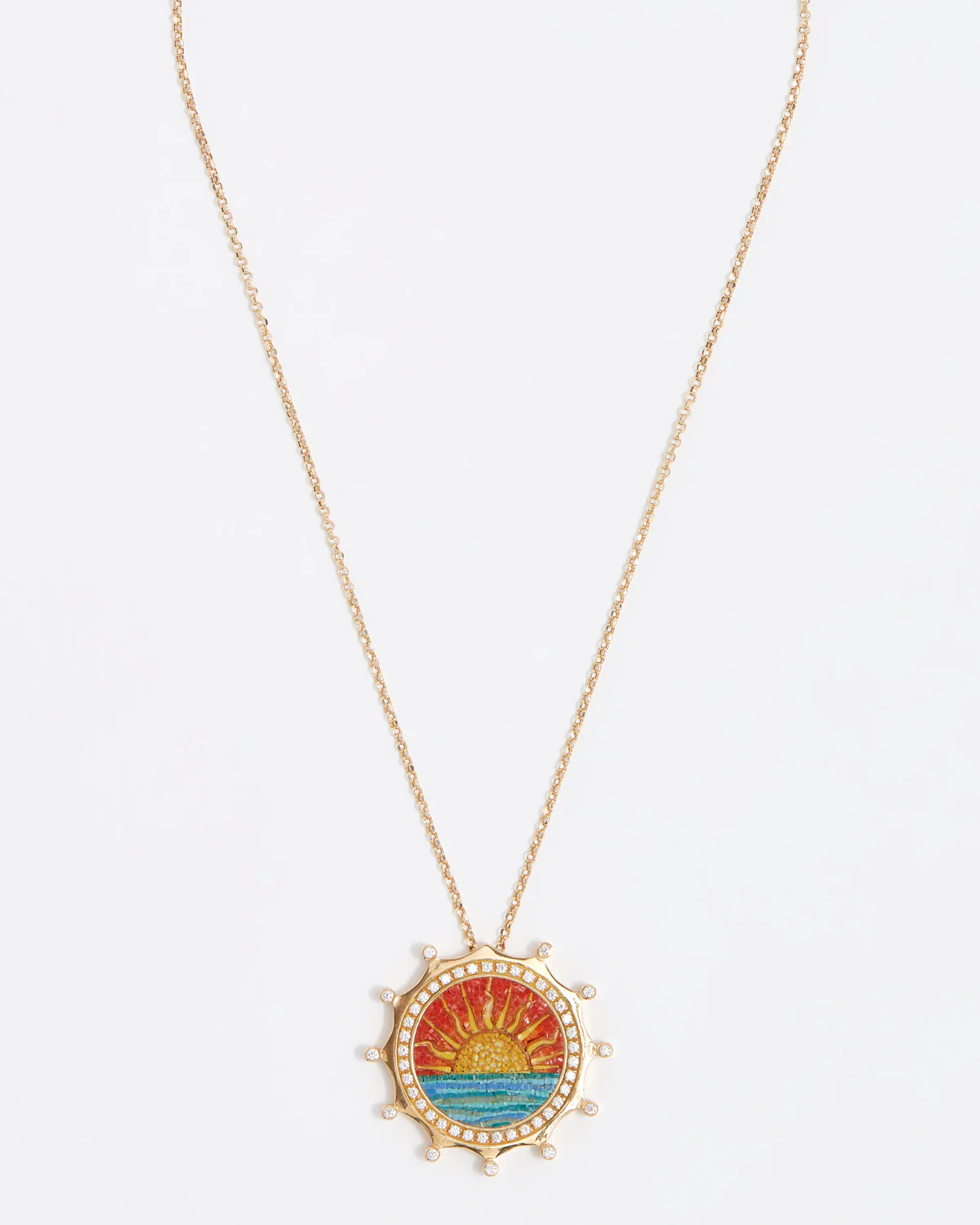 Sun, Diamond & Micro-Mosaic Pendant Necklace, 18k Gold - Image 4