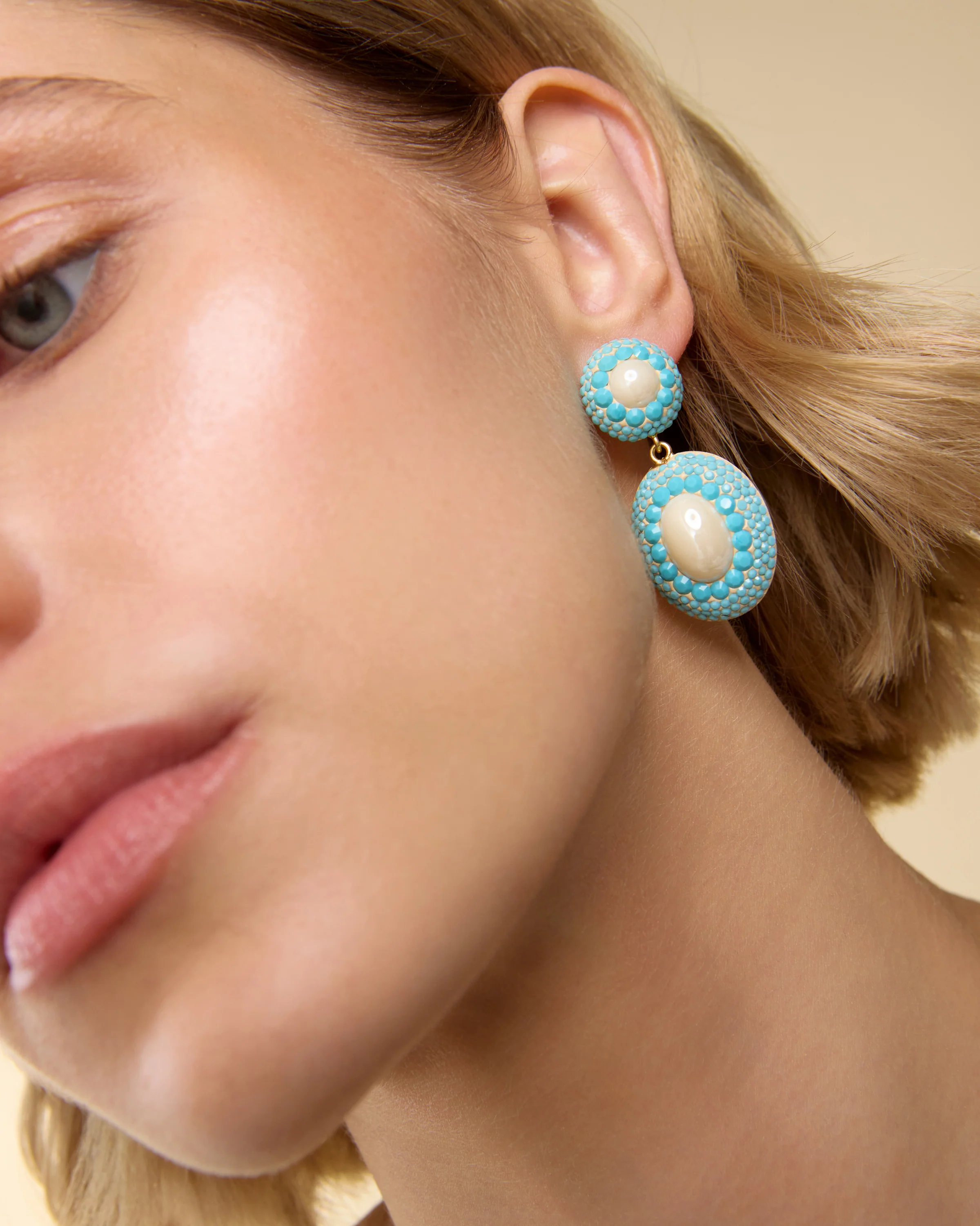 Turquoise Lace Pearl Drop Earrings - Image 2