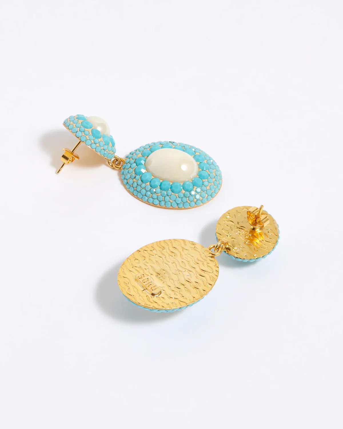 Turquoise Lace Pearl Drop Earrings - Image 3